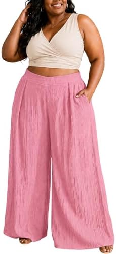 Plus Size Flowy Wide Leg Palazzo Pants for Women High Waist with ...