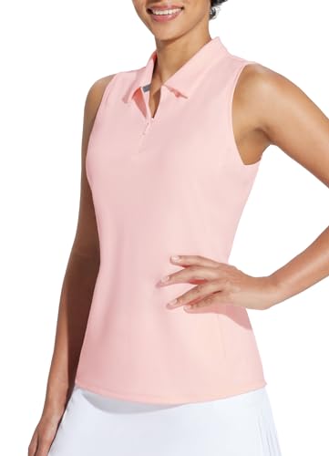 BALEAF Camisas de golfe femininas sem mangas regatas de tênis gola polo FPS 50+ secagem rápida, rosa