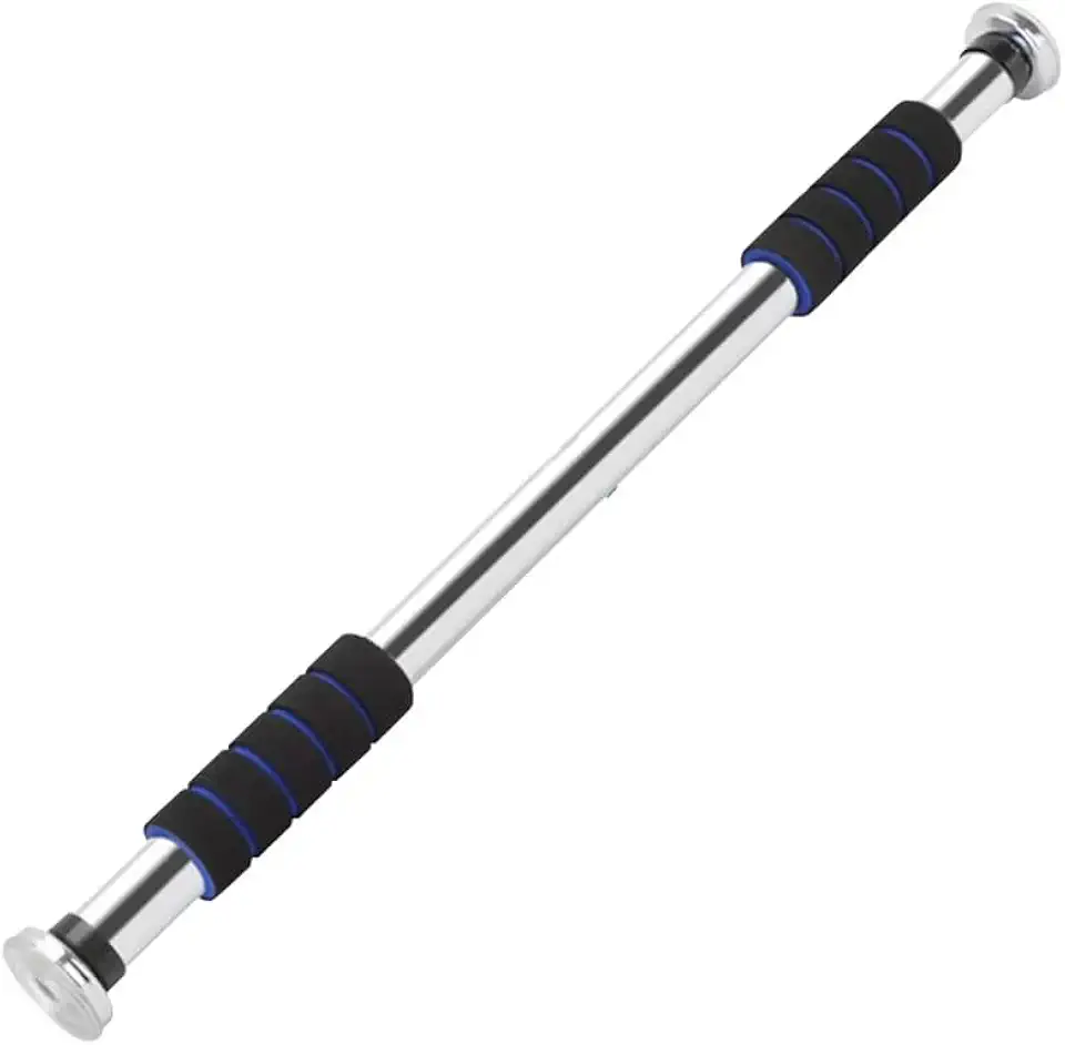 Barra de Porta Ajustável para Flexão com Empunhadura de Espuma, Cromada, Kit com 3 Faixas Elásticas de Látex para Treino de Resistência