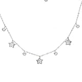LMRJHAZ 925 Sterling Silber Frauen sexy Schicht Bling Kubikzirkonia Star Moon Charm Drop Anhänger Halskette Chocker