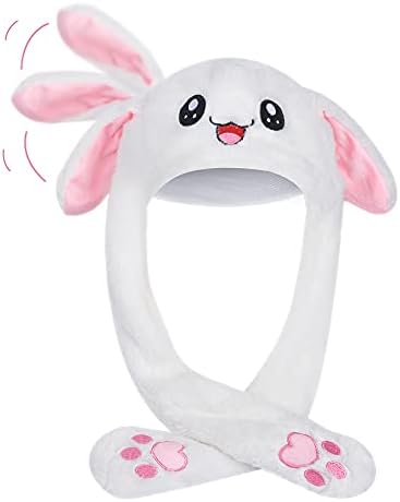 Rabbit Hat The Ears pop up After Pressing The Claws Hat Funny Bunny Cap for Girls,Christmas Party Holiday (White)