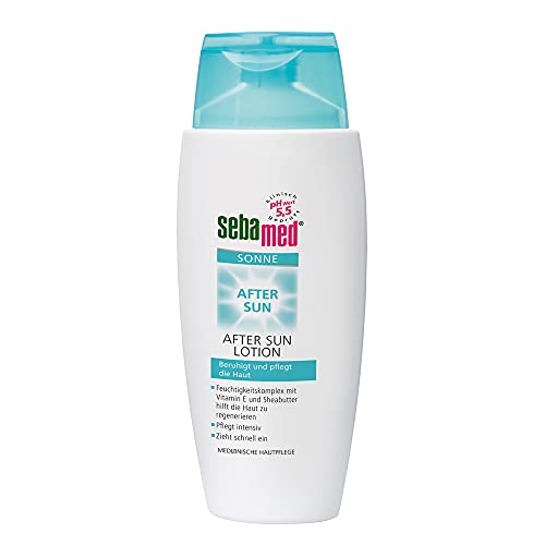 Sebamed After Sun Lotion, stellt den Feuchtigkeitsgehalt der Haut wieder her, mit Vitamin E und Sheabutter und dem pH-Wert 5,5, MADE in Germany, ohne Mikroplastik 150 ml