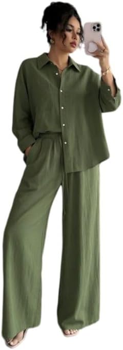 Women Cargo Pants Two Piece Set Loose Shirt Casual Streetwear Outfit