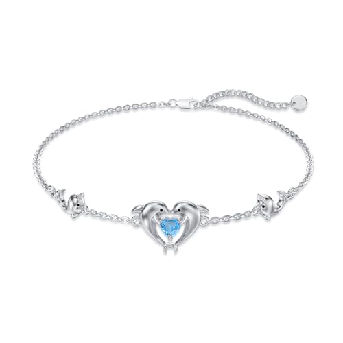 Natural Blue Topaz Dolphin Bracelet for Women 925 Sterling Silver Double Dolphins Bracelet Dolphin Jewelry Birthday Gifts for Women