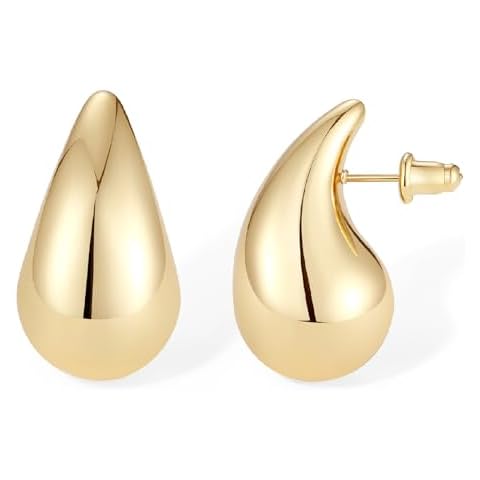 Teardrop Earrings for Women Trendy Gold Tear Drop Earrings Jewelry Lightweight Chunky Dome Hoop Earrings Designer Dupe Earrings Birthday Mothers Day Gifts Wife Mom Friends Cover