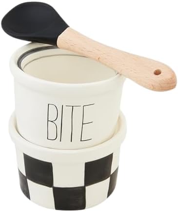 Mud Pie Bite Enjoy Tidbit Set, ramekin 2" x 3" dia | spoon 4", WHITE