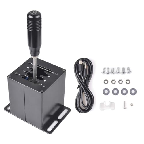 ZHSYMX PC USB Simulator Shifter Compatible with Logitech G29/G27/G25/G920,Thrustmaster T300 T500 Steering Wheel Applicable for ATS ETS Dust WRC Sim Racing Games H Shifter 7+R(PC System) Black