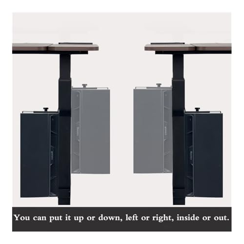 Soporte colgante para torre de PC bajo el escritorio - Soporte metálico negro de acero al carbono, resistente, para torres de CPU en escritorios ajustables y móviles miniatura 7