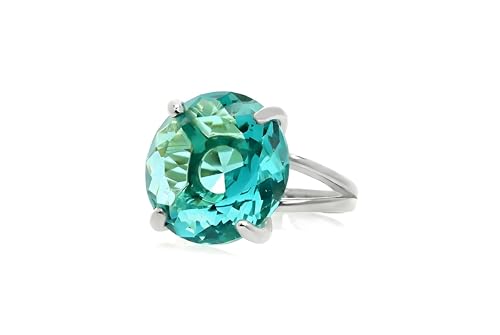 Bague tourmaline bleue argent anti ternissement solitaire robuste 4 griffes pour peaux sensibles