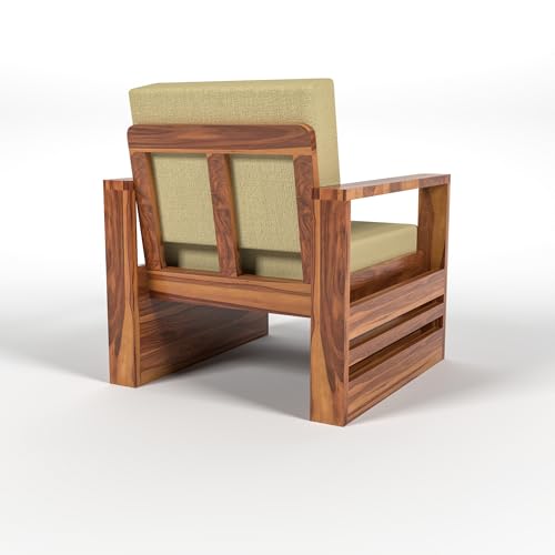 Image of Solid Sheesham Wood Single Seater Sofa - Elegant Wooden Single Sofa Chair for Living Room Home & Office (Design 30)