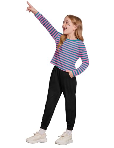 Arshiner Girls 2 Piece Outfits Long Sleeve Crop Tops and Lounge Pants with Pockets Kids Tracksuit Clothing Sets4