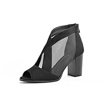SICARE Peep-Toe, klobige Absätze für Damen, bequeme Blockabsätze, ausgeschnittener Reißverschluss, sexy Netz-Stiefeletten, Stil für Damen, elegante Verabredungen, Business-Partys, Schwarz 42
