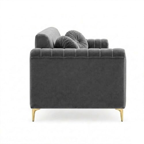 Image of FURNY Dorino 3 Seater Fabric Sofa Set (Light Grey) Premium Velvet Finish Durable & Comfortable Ideal for Living Room
