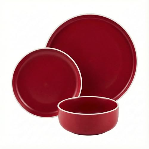 Alntlsiss Plates and Bowls Sets,12 Pieces Round Porcelain Dinnerware Sets,Dishes,