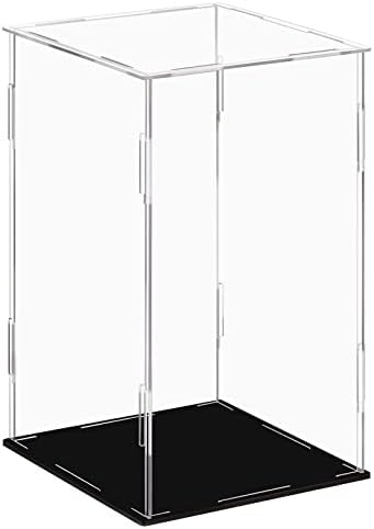 Dezzer Acrylic Display Case with Black Base, Assemble Countertop Clear Acrylic Box Organizer Riser Dustproof Protection Showcase for Action Figures Toys, Collectibles, Home Storage (15x15x25 cm)