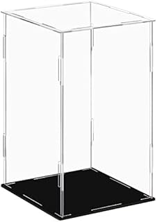 Dezzer Acrylic Display Case with Black Base, Assemble Countertop Clear Acrylic Box Organizer Riser Dustproof Protection Showcase for Action Figures Toys, Collectibles, Home Storage (15x15x25 cm)