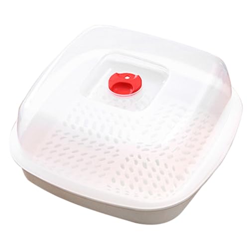LOLIPPYY 電子レンジ対応プロ用蒸し器 家用調理器具 軽量製 熱絶縁ハンドル付き 蒸気カバーで 簡単調理 魚や野菜の鮮を保持する単角型蒸し皿