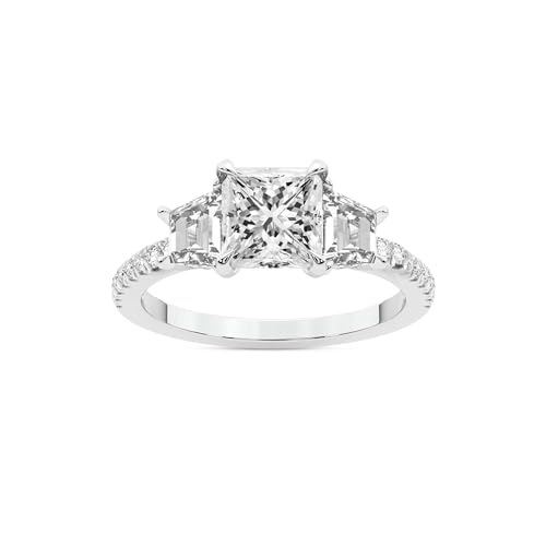 FRIENDLY DIAMONDS Lab Grown Diamond Engagement Ring For Women 0.50-6 Carat IGI Certified | 14K Or 18K White, Yellow Or Rose Gold | Lavinia Three Stone Trapezoid Diamond Ring | FG-VS1-VS2 Quality