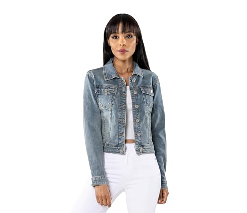 Nina Carter S338 Damska kurtka dżinsowa, kurtka przejściowa, lekki efekt sprania, niebieski, denim casual, Vintage niebieski (S338-1), M