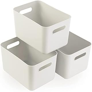 Laffair® Plastic Storage Boxes - Set of 3 Plastic Baskets for Bathroom Storage, Kitchen Storage and Office Storage - Sleek Modern Design Storage Box for Home Storage and Organisation (Ivory)