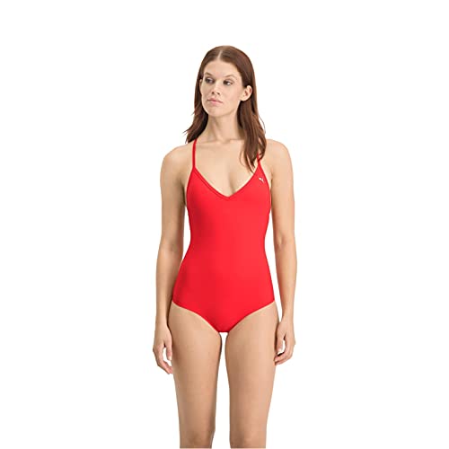PUMA Damen Puma Dames V-hals Crossback Zwempak One Piece Swimsuit, Rot, M...