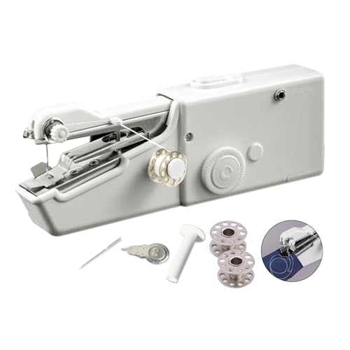 Magic Stitch Mini Sewing Machine - Quick Stitching, Fabric Repairing, Ideal for Clothes, Denim, Curtains (White)