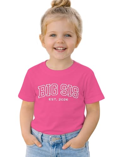 Image of SANIXJOO Toddler Baby Girls Big Sis Est. 2026 Embroidery T-Shirts Kids Promoted to Big Sister Tee Short Sleeve Tops