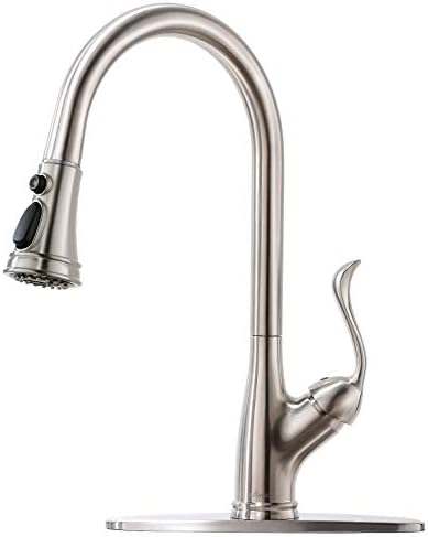 APPASO Brushed Nickel Faucet for Kitchen Sink, Single Handle Pull Down Kitchen Faucet with Sprayer, Stainless Steel High Arc One Hole Pull Out Spray Head Kitchen Sink Faucet with Escutcheon