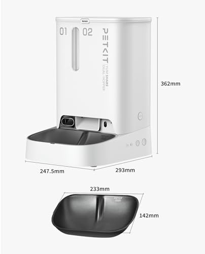 PETKIT Automatyczny Dozownik Karmy dla Kota z Kamerą, Podwójny Lejek 5L Automatyczny Karmnik dla Kotów/Psów, 1080P HD, Funkcja AI, Dwukierunkowe Audio, 2.4G WiFi, Miska ze Stali Nierdzewnej, 2024