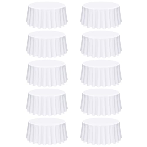 Lot de 10 nappes rondes en polyester pour tables rondes, anti-taches et anti-plis - Blanc - 228 cm de diamètre