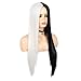 Kaneles Half Black Half White Wigs Long Straight Synthetic Hair for Women Heat Resistant Daily Cosplay Replacement Wig 24 inch