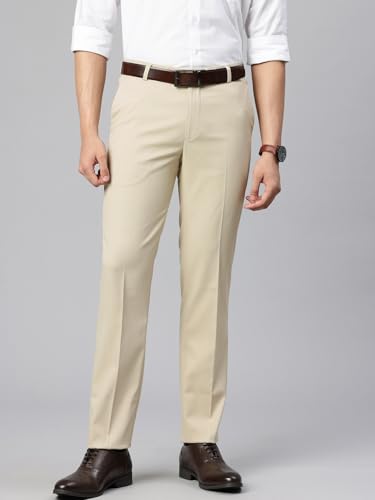 Image of Majestic Man Men's Slim Fit Solid Formal Trousers | Button and Zip | Side, Back Pockets | Italian Design | Office Wear /Executive Wear /Corporate Events /Business Meetings /Suit Pants