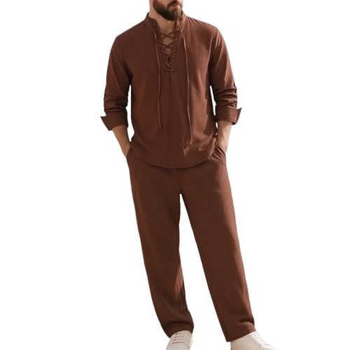 Survêtement homme en coton ample 2 pièces uni beige pour l'été