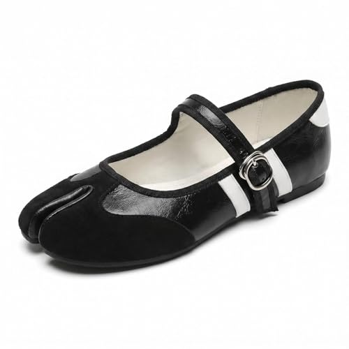 ZQW Women's Tabi Mary Jane Ballet Flats, Comfortable Wide Width Lightweight Adjustable Buckle Strap Cute Sporty Ballerina Round Split Toe Shoes for Daily Dressy Walking Casual Office Work (9.5,Black) by ZQW - Used condition - US$42.09