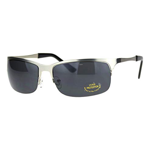 Mens Narrow Rectangular Sport Half Metal Rim Agent Sunglasses2
