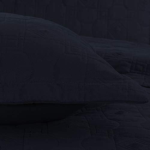 M Fabulous Oversize Light Weight Stitched Bedspread Coverlet Set, 1 Quilt And 2 Pillow Shams, Mid Century Dark Blue, King/Cal-King #TOP4