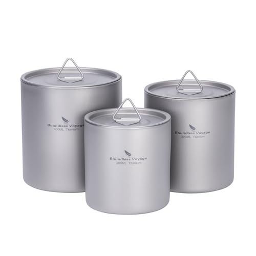 Boundless Voyage Titanium Double Walled Cups Ultralight Stackable Storage Metal Tea Coffee Drinking Mug Durable Portable Cup for Outdoor Camping Daily Use (3 Cups Set)