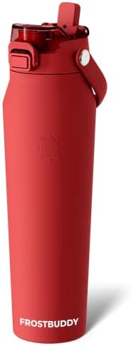 Frost Buddy - Botella de agua con aislamiento de 32 oz con pajilla y tapa, de acero inoxidable, a prueba de fugas, frío durante 24 horas, a prueba