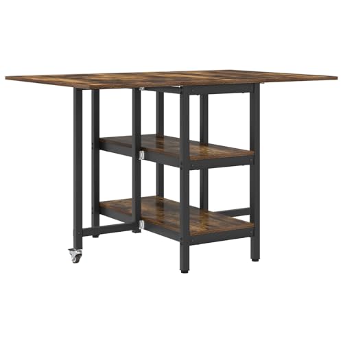 Table à manger chêne fumé 122 cm : modèle pliable et mobile sur roues - 2