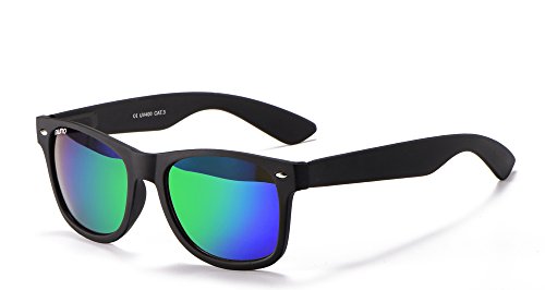 Miuno® Lunettes de soleil unisexe avec étui et chiffon à lunettes - Charnière à ressort - Monture mate - 1211, Vert/effet miroir, Taille unique Cover
