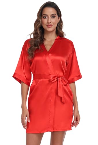 Image of Women's Pure Short Silky Robes Bridesmaid Bride Party Satin Robes Sleepwear