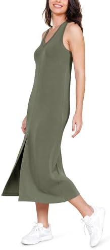 ODODOS Modal Soft Front Split Midi Dress for Women, V Neck Sl...