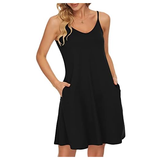 WNEEDU Vestido de Verano con Tirantes Negro M