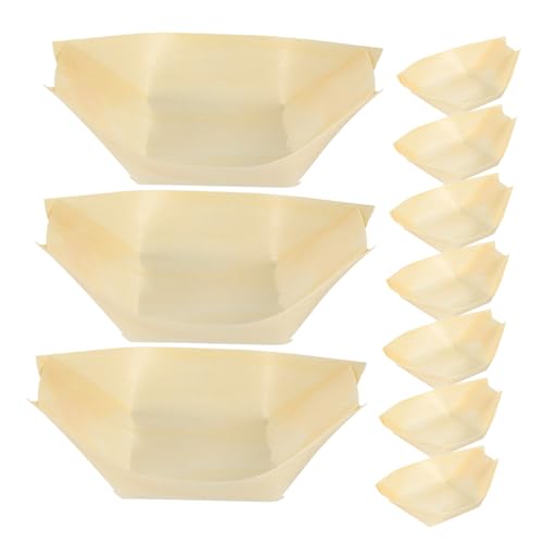 LALADEFIEE 50Pcs Wooden Snack Bowl Food Grade Containers for Sushi Salads and Desserts Creative Boat Shape Design for Parties and Daily Use