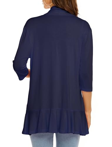 Image of YnimioAOX Women's Cardigan Lightweight Open Front 3 /4 Sleeves Draped Ruffles Knit Cardigan Sweaters
