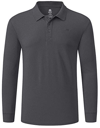 MoFiz Polo Hombre Camisa Manga Larga Algodón Polo Trabajo Deportivo Transpirable Golf Tops Gris Oscuro L