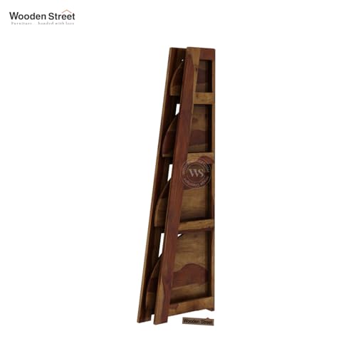 Image of Wooden Street Severino Bookshelf | 4 Tier Sheesham Wood Open Multipurpose Foldable Bookshelf | Compact Home and Office Wooden Rack | Teak Finish Bookcase |155 L x 155 W x 46 H Inches