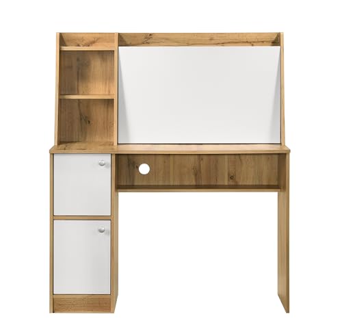 Image of DeckUp Aston Home Engineered Wood Study Table and Office Desk (Wotan Oak & White, Matte Finish)