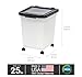 IRIS USA 25 Lbs / 32.5 Qt WeatherPro Airtight Pet Food Storage Container with Removable Casters, for Dog Cat Bird and Other Pet Food Storage Bin, Keep Fresh, Translucent Body, Pearl/Black