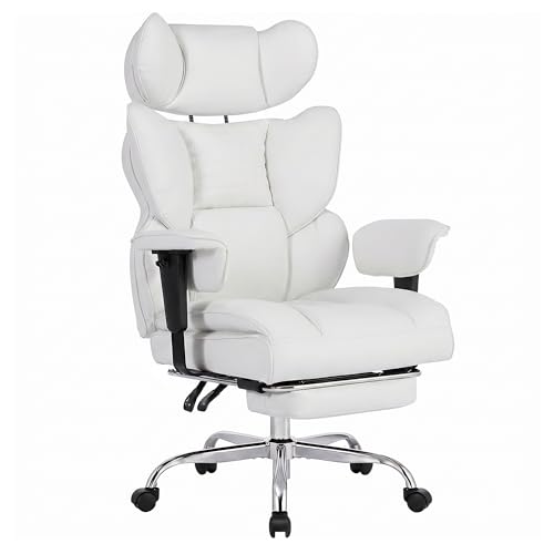 Image of Big and Tall Ergonomic Office Chair,400 LBS,High Back Reclining PU Leather Gaming Chair with Footrest, Adjustable Armrests, Lumbar Support, Executive Desk Chair for Home Office, Beige